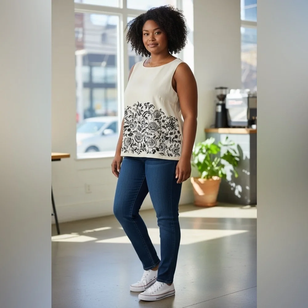 Talbots Cream and Black Floral Blouse - Picture 1 of 4